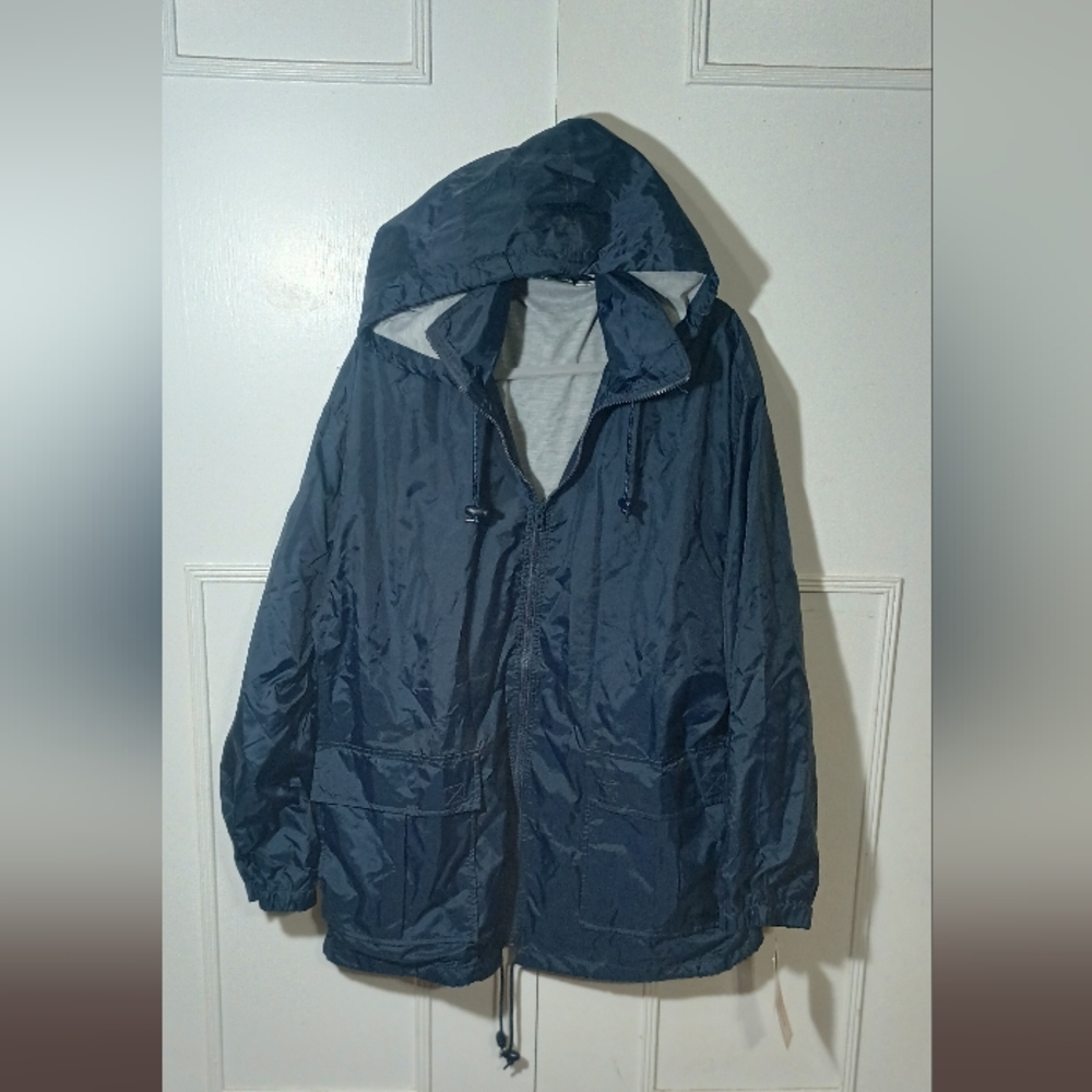 Vintage 90s Kocal Windbreaker Jacket BNWT Zip Up Nylon Navy Blue Size XL NEW!